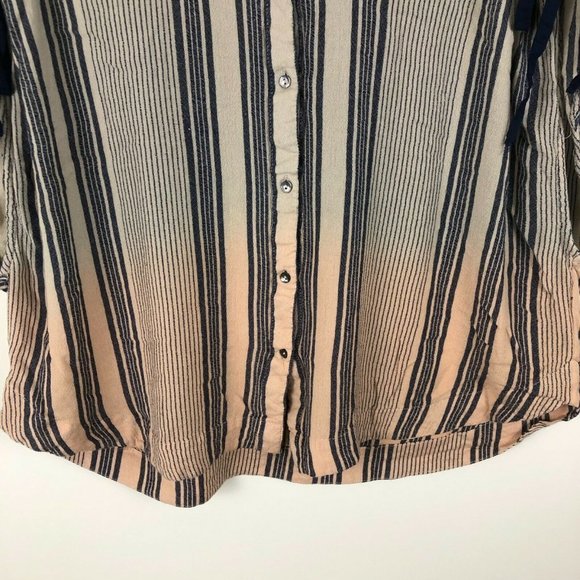 Free People Women's Boxy Button Up Blouse Size L Crop Striped Cap Sleeve Flowy - Picture 5 of 9
